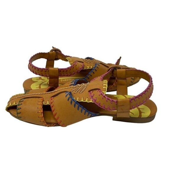 FARM Rio Sz 8 Whipstitch Palm Tree Caramel Sandal Vegan Boho Tropical NWOB - Picture 5 of 10